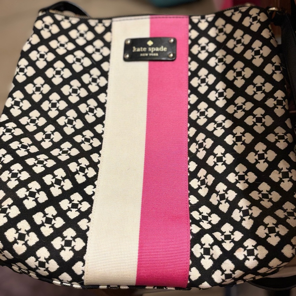 Kate Spade Black and Pink Crossbody Bag with Bold Stripes